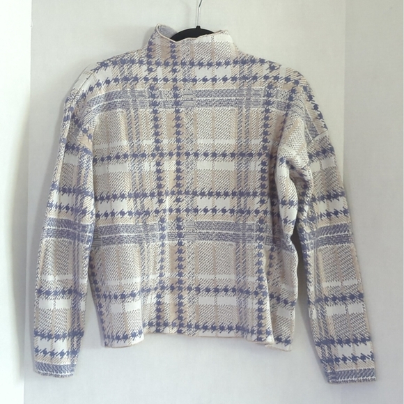 Rachel Zoe White Tan Blue Plaid Pullover Turtleneck Long Sleeve Sweater Size L - Picture 1 of 8